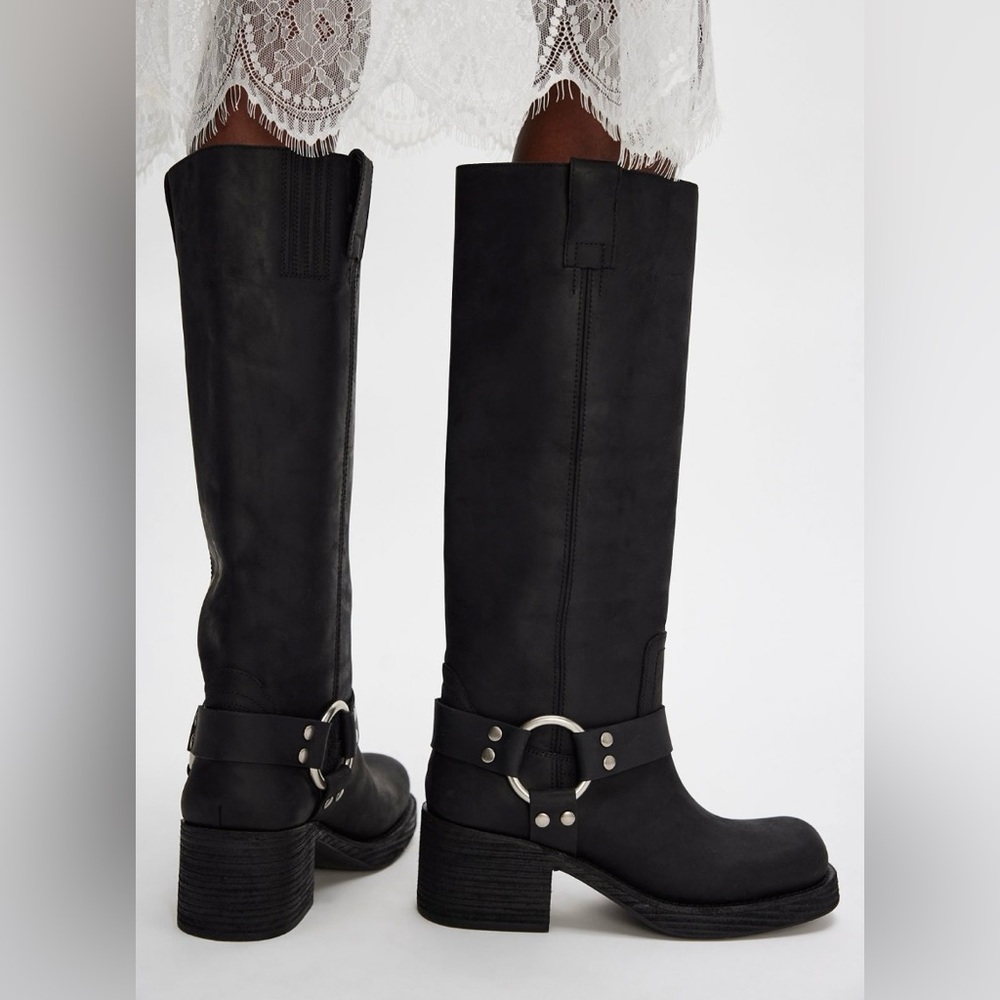 Jeffrey Campbell Katrina Reflectn-H Pull-On Tall Boots in Black Silver